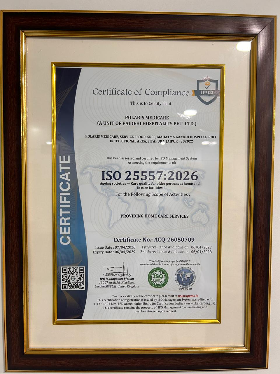 Polaris Medicare ISO 25557:2026 Certificate of Compliance